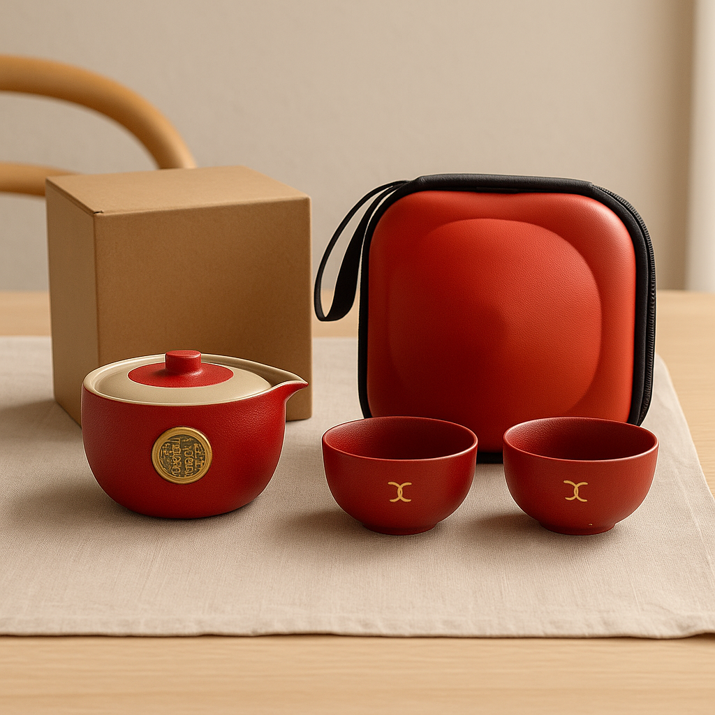 Juego de Té de Cerámica Roja con Estuche | Omishi – Elegancia y Tradición Oriental