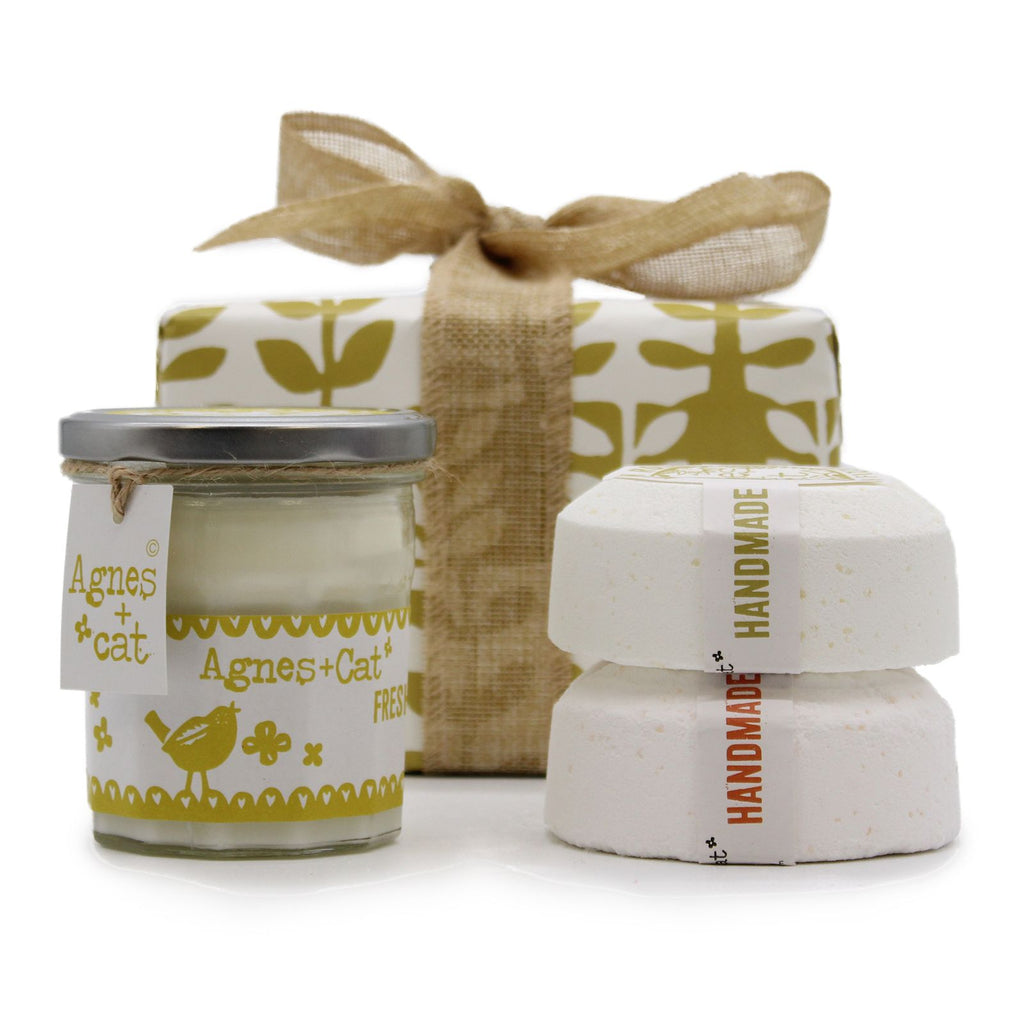 Caja Regalo con Vela de Cítricos y Bombas de Baño de Clementina y Rollo Marroquí